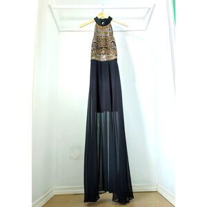 B. Smart long black and gold metal detailed dress